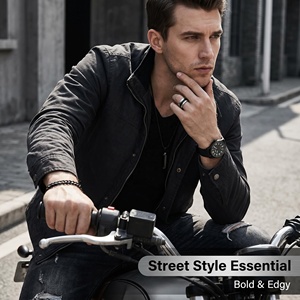 Set Regalo Lunaire da Uomo 5 Pezzi: Orologio Nero, Anello, Bracciale a Catena Cubana, Collana Gotica, Kit Accessori Punk Streetwear <span class=keywords><strong>per</strong></span> <span class=keywords><strong>Lui</strong></span> - Product Image 5