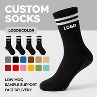Chaussettes de yoga côtelées noires avec logo personnalisé pour femmes, antidérapantes, avec grip pour Pilates, rayures blanches, chaussettes de sport transparentes en silicone