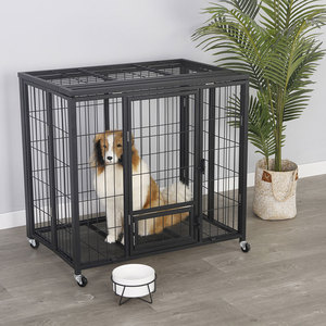 Iron <strong>Wire</strong> PP <strong>Dog</strong> <strong>Cage</strong> Outdoor/Indoor Breathable Powder-Coated Large Classic Modern Simple <strong>Foldable</strong> Horizontal Sliding Box Packed - Product Image 5