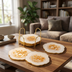 Modern Square Resin Handmade Non-Slip Table <b>Mats</b> with Gold Edge 350mm Diameter 5mm Thickness - Product Image 1
