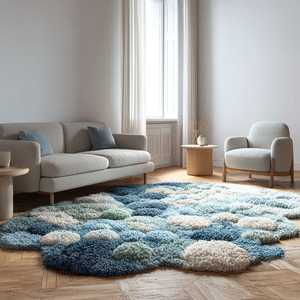 Alfombra de lana moderna de primera calidad con forma irregular abstracta de pelo alto colorido Pastel vibrante para uso doméstico - Product Image 1