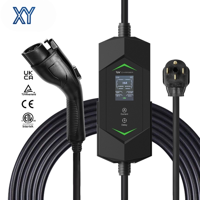 9kW Fast Portable EV Charger Level 2 40A J1772 Type 1 Smart EVSE with ST Chip IP67 Weatherproof 2.4 Screen Adjustable Current
