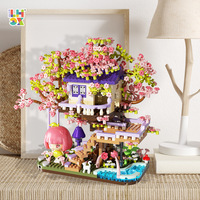 Blocs de construction en micro-particules en plastique DIY, maison d'arbre Sakura, fleurs de cerisier, briques miniatures, jouet éducatif à assembler pour enfants