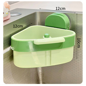 Nouveau 2025 – Panier égouttoir d'angle triangulaire écologique réutilisable à ventouse, avec passoire en <span class=keywords><strong>plastique</strong></span> détachable et vidange à une touche - Product Image 2