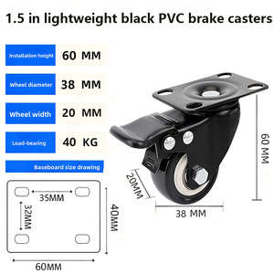 1.5" 2" 2.5" PVC Solid Wheel Swivel <strong>Casters</strong> Brake Lock-Durable <strong>Ball</strong> <strong>Bearing</strong> <strong>Furniture</strong> Wheels for Sofa Table Chair Trolley Cart - Product Image 2