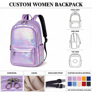 Custom Logo Fashion Holographic Iridescent Pu Leather Women's <b>Backpack</b> Waterproof Lightweight <b>Ladies</b> Daily Daypack <b>Backpack</b> - Product Image 1