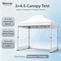 Tonnelle de réception extérieure étanche Wavear WWY-1-10 en PVC Oxford avec parois latérales transparentes, 3x3 m, robuste