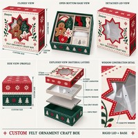 Boîte cadeau en feutre personnalisée avec logo de Noël, base rigide et couvercle, fenêtre transparente en PVC, impression CMYK et pelliculage brillant