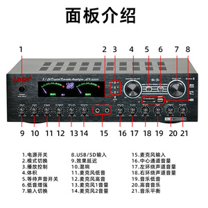 Мощный металлический 5.1-канальный усилитель для домашнего караоке AV-6288BT с USB и FM-радио - Product Image 3