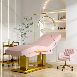 Ensemble de table de massage et de tabouret de luxe avec base dorée, moderne, 4 <span class=keywords><strong>moteurs</strong></span> électriques, inclinable, lit de beauté esthétique avec lumières - Product Image 2
