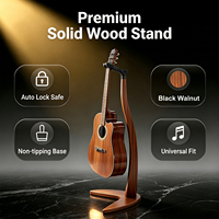 Support de Guitare Auto-Lock en Bois Massif Sapele avec Base Sirène pour Guitares Acoustiques et Électriques, Présentoir Personnalisable avec Logo