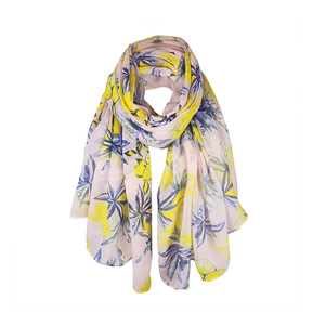 Scialle da donna con stampa a fiore lungo e morbido stile blu e <span class=keywords><strong>giallo</strong></span> in volino in poliestere - Product Image 2