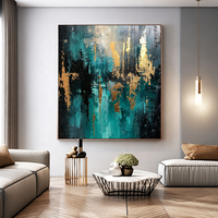 Peinture abstraite sur toile avec feuille d'or turquoise, art mural texturé, art moderne de luxe, peint à la main, décoration murale pour salon