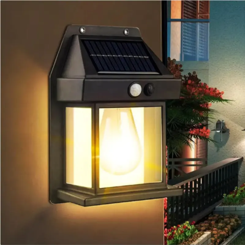 2024 lampu dinding Sensor gerak tahan air, lampu induksi filamen Tungsten taman tenaga surya luar ruangan
