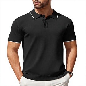 Polo en tricot à manches courtes pour homme, couleur unie, col boutonné, coupe classique, décontracté - Product Image 1
