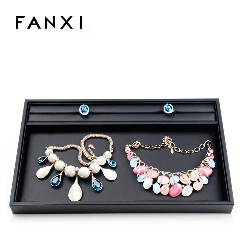 FANXI China fabriek draagbare sieraden display lade ring ketting armband houder voor bruiloft service lade lederen sieraden lade