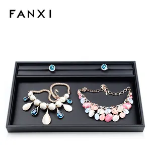 FANXI China factory portable jewelry display tray ring necklace bracelet holder for wedding service tray leather jewelry tray