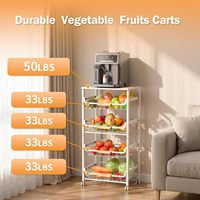 Chariot de rangement pour légumes à roulettes avec paniers extractibles, organisateur de fruits et légumes à 4 niveaux pour cuisine, chariot avec plateau en bois et roues