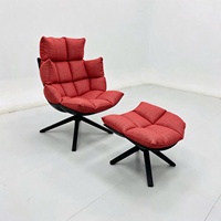 Fauteuil lounge moderne avec ottoman, fauteuil inclinable en tissu rouge, base pivotante noire, fauteuil individuel, OEM ODM, meubles sur mesure