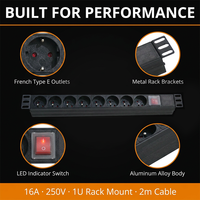 PDU 1.5U 8 voies France Basic 16A 4000W en aluminium avec prises françaises, câble d'alimentation de 2m, certifié CE RoHS GS SAA CULus