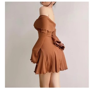 Hot Girl puro desiderio stile monospalla croce abito a maniche lunghe donna autunno e inverno nuova gonna corta a trapezio - Product Image 6