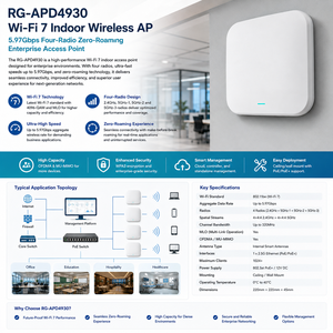 Point d'accès sans fil intérieur Wi-Fi 7 Rui <span class=keywords><strong>Jie</strong></span> RG-APD4930 5,97 Gbit/s à quatre radios, point d'accès d'entreprise sans dérivation - Product Image 2