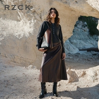 Sac fourre-tout RZCK en cuir véritable et daim, blocs de couleur, luxe, avec fermoir métallique en forme de croissant, grande capacité, à bandoulière unique, pour femme, idéal pour les trajets quotidiens