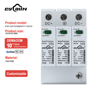 อุปกรณ์ป้องกันไฟกระชาก1500VDC 3P 20/40kA T1 + T2 PV ได้รับการรับรองมาตรฐาน <span class=keywords><strong>IEC</strong></span> CE - Product Image 1