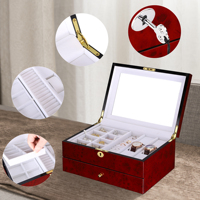 Boîte de rangement de luxe personnalisée en bois pour bijoux et montres, finition brillante, multi-niveaux, pour la vente en gros B2B