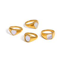 Cincin Aksesoris Wanita Berlapis Emas Asli Anti Luntur dari Baja Tahan Karat dengan Desain Geometris Hati, Perhiasan Berkualitas Tinggi