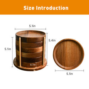 Youlike Premium Acacia Wooden <b>Coaster</b> <b>Set</b> with Storage Basement for Hot Drinks - Product Image 2