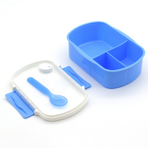 Cartoon Rectangular Plastic <b>Lunch</b> <b>Box</b> For Children With Spoon Powder Blue Lid Rectangle Shape - Product Image 3