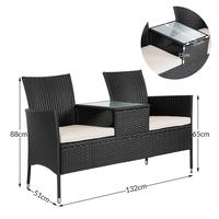 Chaise double de jardin en gros, mobilier d'extérieur, patio, rotin, osier, canapé d'amour avec table centrale pour jardin