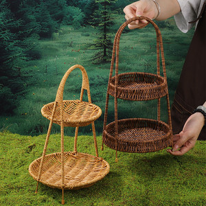 Vajilla estilo montañés para hot pot, cesta de verduras de imitación ratán, cesta de tres niveles con asa, para verduras, vegetarianos y - Product Image 4