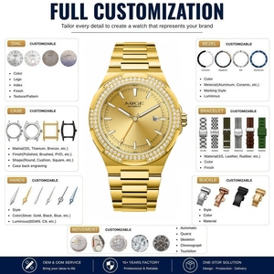 นาฬิกาข้อมือจักรกล OEM Gold 316L สแตนเลสสตีล สลักโลโก้ตามสั่ง เรืองแสงพิเศษ กันน้ำ 50 เมตร ขอบหน้าปัดประดับเพชร ระบบอัตโนมัติ Miyota 8215 - Product Image 2
