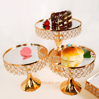 Ensemble de 9 supports à gâteau de mariage en cristal doré, présentoir à gâteau en métal avec plateau supérieur miroir, décoration en cristal, support à dessert