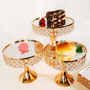 Set di 9 Alzatine per Torte Nuziali in Cristallo Dorato, Supporto per Torte in Metallo <span class=keywords><strong>con</strong></span> Piatto Superiore a Specchio, Decorazione in Cristallo, Espositore per Dessert - Product Image 5