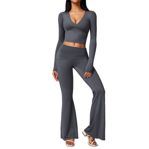 Conjunto de yoga de 2 piezas sin costuras para mujer, transpirable, de secado rápido, ajustado, para correr y hacer ejercicio, talla grande - Product Image 1