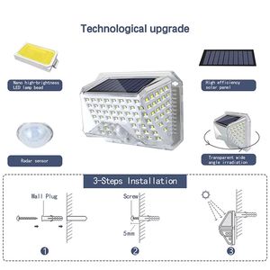 โคมไฟติดผนังเซ็นเซอร์แสงอาทิตย์90 LED IP65กันน้ำไฟรักษาความปลอดภัยแบบไร้สายสำหรับ Garde มี3โหมด - Product Image 6