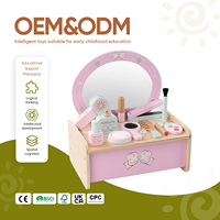Table de Maquillage en Bois pour Filles, Coiffeuse Princesse Couronne, Ensemble de Jeu de Rôle en Bois pour Bijoux et Jouets pour Enfants