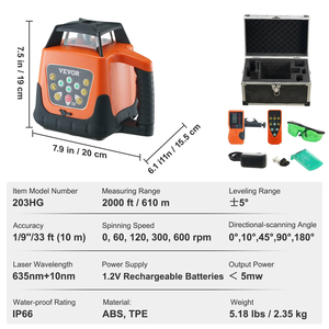 Niveau laser VEVOR, 2000 pieds, laser croisé vert à auto-nivellement à 360 degrés, 5 vitesses de rotation et 4 angles de balayage réglables, IP - Product Image 2
