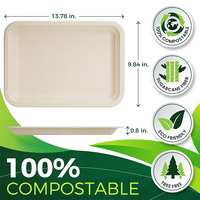 Barquettes alimentaires rectangulaires jetables robustes de 14 pouces, personnalisées, biodégradables, en bagasse de canne à sucre, pour le déjeuner, l'emballage alimentaire, barquette à viande