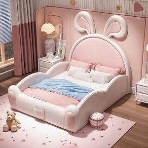 <span class=keywords><strong>Lit</strong></span> en cuir rose en forme de lapin JS Modern pour chambre de filles, cadre en bois massif et cuir microfibre, ensemble de meubles de <span class=keywords><strong>lit</strong></span> de princesse - Product Image 2