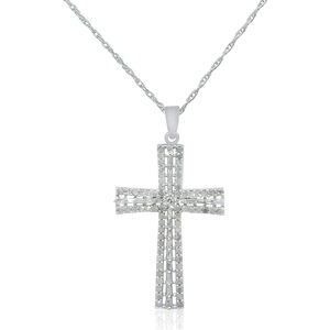 Collier pendentif croix en diamant Jewelspaark 1,13 carats en argent sterling 925 plaqué rhodium, taille brillant, chaîne de 18 pouces pour femme - Product Image 1