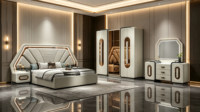 Ensemble de meubles de chambre à coucher de luxe moderne en bois, avec coiffeuse de maquillage moderne de luxe, style français italien, taille king, complet pour filles, hôtel