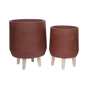 Jardinière au sol <span class=keywords><strong>en</strong></span> fibre de verre, style nordique moderne et minimaliste, avec pieds <span class=keywords><strong>en</strong></span> <span class=keywords><strong>bois</strong></span>, grand pot à fleurs avec trou de drainage pour la décoration de la maison et du jardin - Product Image 1