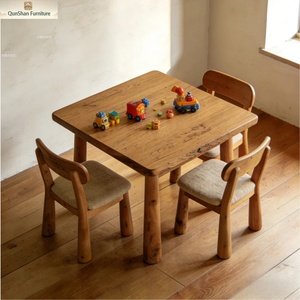 Set Tavolo e Sedie per Bambini in Legno Massello, Design Artistico e Creativo, Colore Naturale, Tavolo da Studio per Casa, Design Semplice e Moderno - Product Image 4