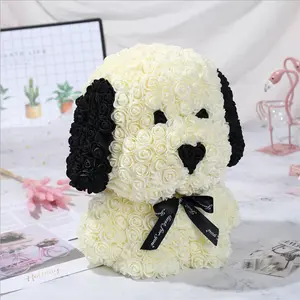 Customized Artificial Foam Rose Puppy Creative Present Rose Standing Dog Teddy Bear For Mothers Day Gift