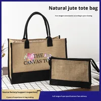 Sac fourre-tout pliable en jute mère-fille, grande capacité, toile, sensation haut de gamme, sac à main en lin, imprimé UV, vente chaude transfrontalière