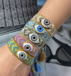 الأكثر مبيعًا إبداعية مصنوعة يدويًا من حبات Miyuki التركية الزرقاء عيون سوار قابل للتعديل شرابة مصنوعة يدويًا منسوجة بحبل يد للنساء MenJewelry - Product Image 2